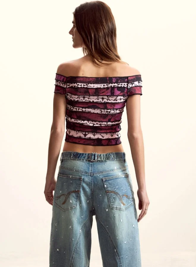 Desigual Multicolour Ruched T-shirt Designed By Mr. Christian Lacroix for Women | Best Price UAE